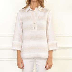 NWT Hinson Wu “Aileen” 3/4 Sleeve Collared Shirt in Flax Ombré Stripe Sz 6